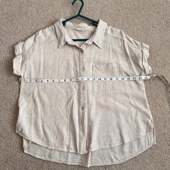 New In Medium Beige Button Down Short Sleeve Top Relaxed Fit Linen Blend - Picture 8 of 10